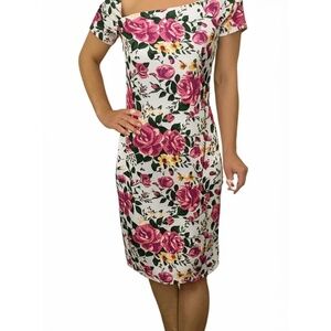 Absolutely! Mini Dress Size M Floral Print Asymmetrical Neck Stretch Boho Chic